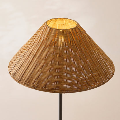 Arlo Matt Black Floor Lamp with Dark Rattan Shade