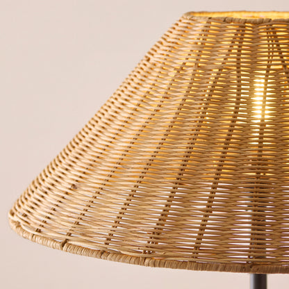 Arlo Matt Black Floor Lamp with Dark Rattan Shade