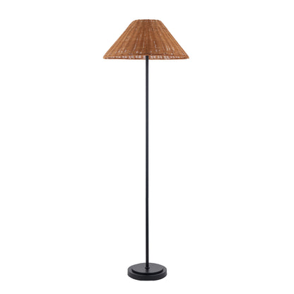Arlo Matt Black Floor Lamp with Dark Rattan Shade