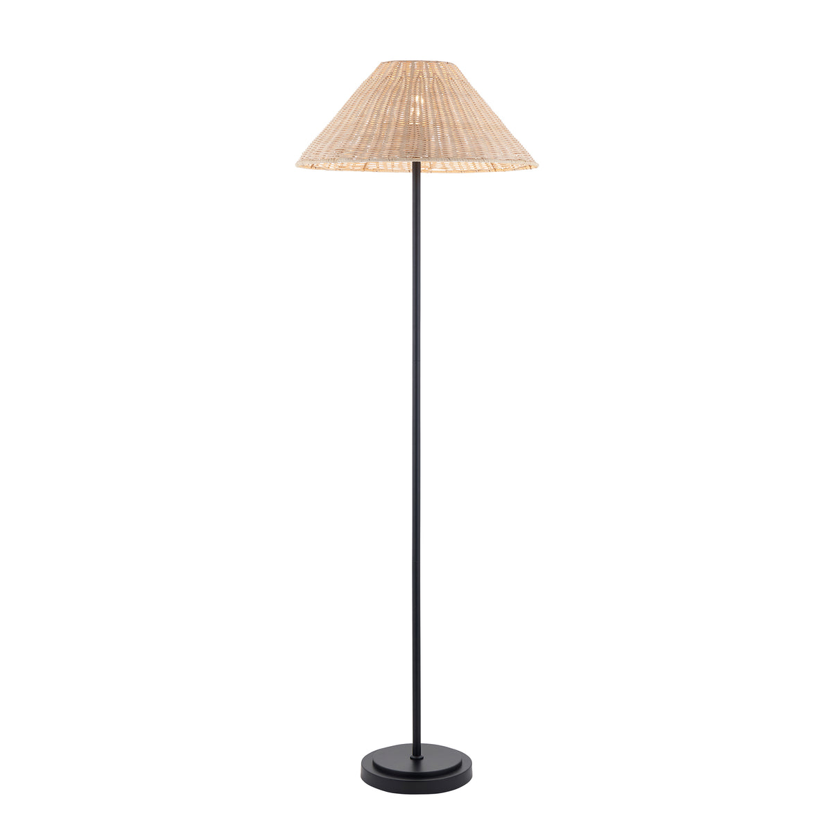 Arlo Matt Black Floor Lamp with Natural Rattan Shade
