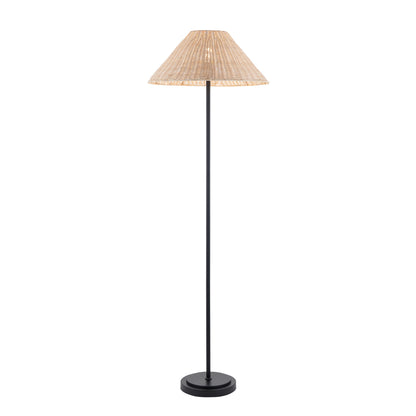 Arlo Matt Black Floor Lamp with Natural Rattan Shade