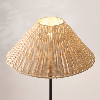 Arlo Matt Black Floor Lamp with Natural Rattan Shade