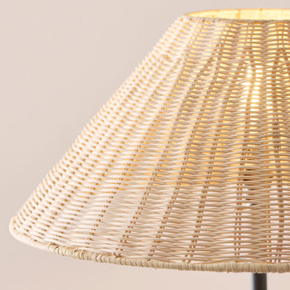 Arlo Matt Black Floor Lamp with Natural Rattan Shade