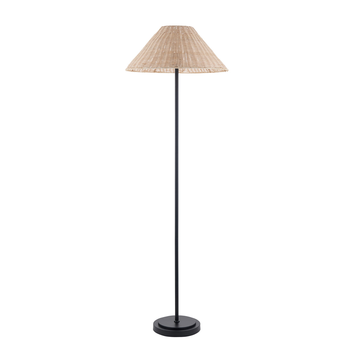 Arlo Matt Black Floor Lamp with Natural Rattan Shade