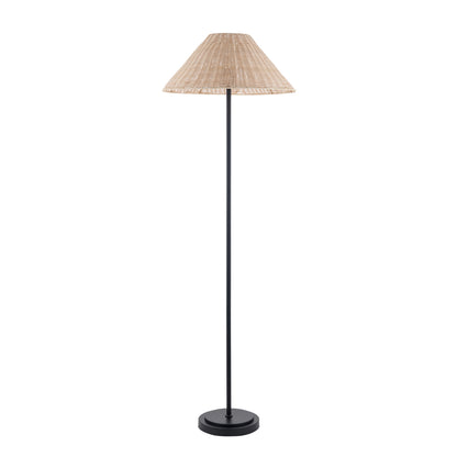 Arlo Matt Black Floor Lamp with Natural Rattan Shade