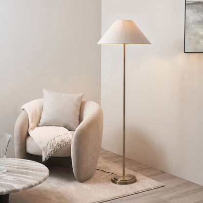 Arlo Antique Brass Floor Lamp with Natural Linen Shade
