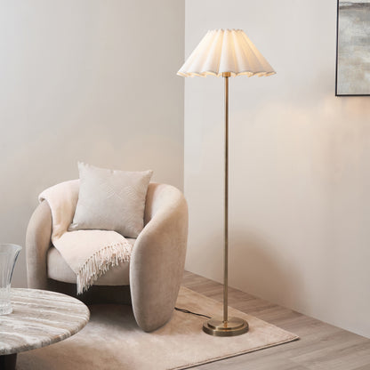 Arlo Antique Brass Floor Lamp with Scalloped White Shade