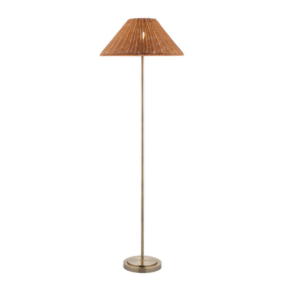 Arlo Antique Brass Floor Lamp with Dark Rattan Shade