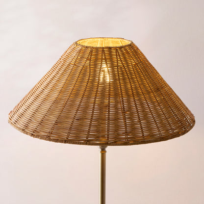 Arlo Antique Brass Floor Lamp with Dark Rattan Shade