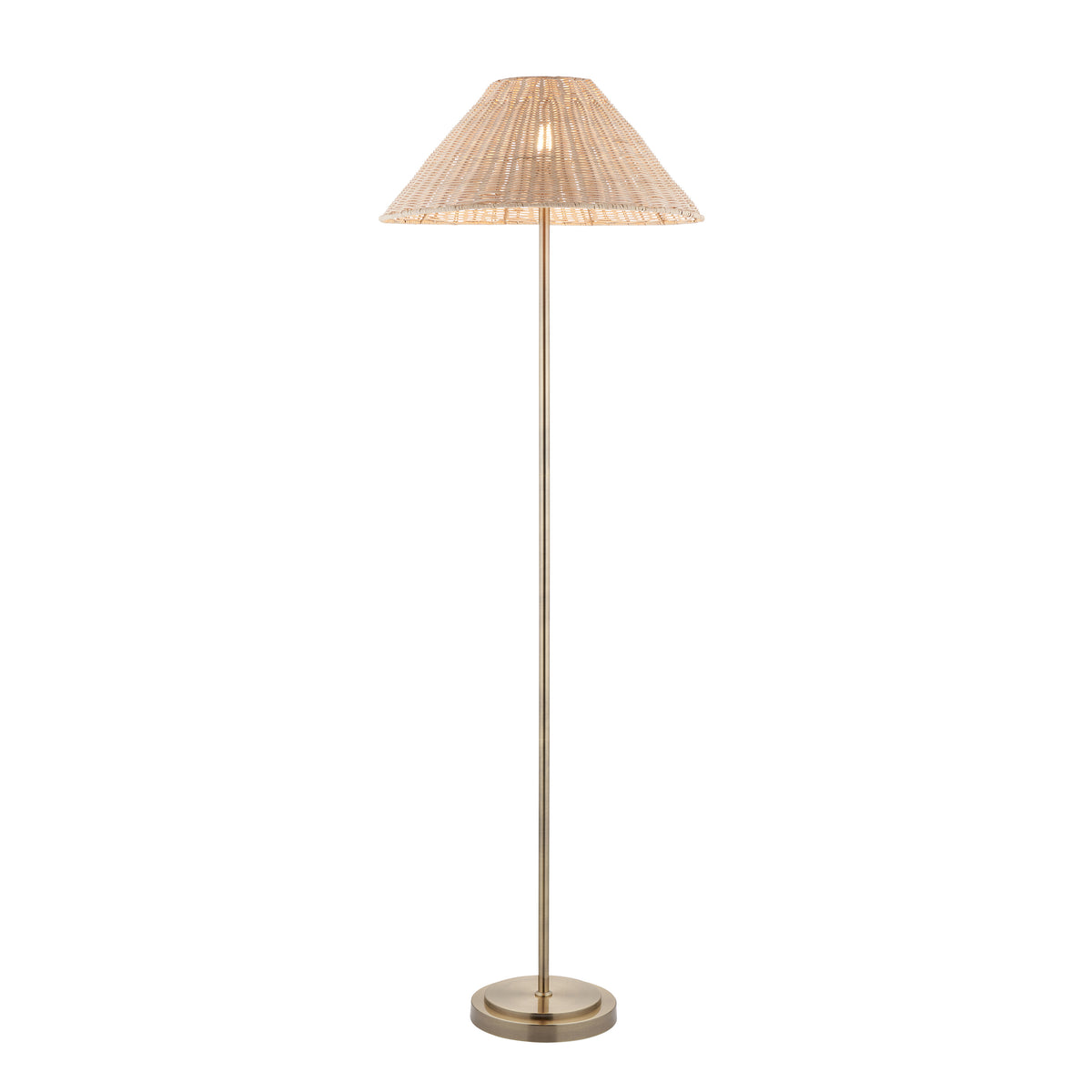 Arlo Antique Brass Floor Lamp with Natural Rattan Shade