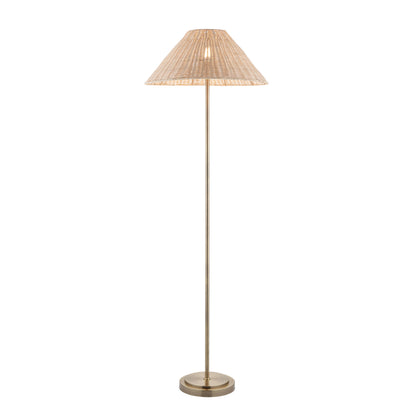 Arlo Antique Brass Floor Lamp with Natural Rattan Shade