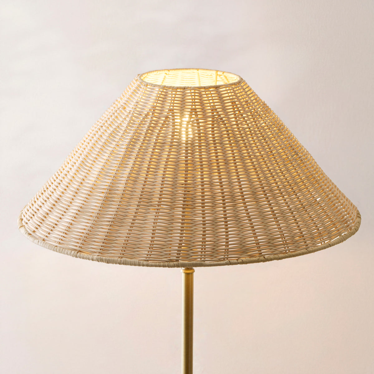 Arlo Antique Brass Floor Lamp with Natural Rattan Shade