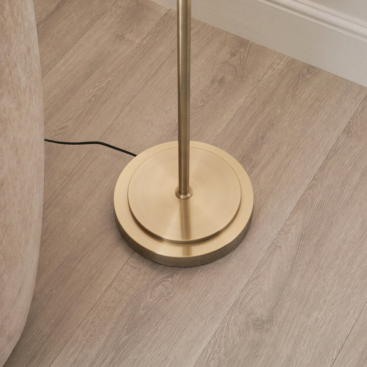 Arlo Antique Brass Floor Lamp with Natural Rattan Shade