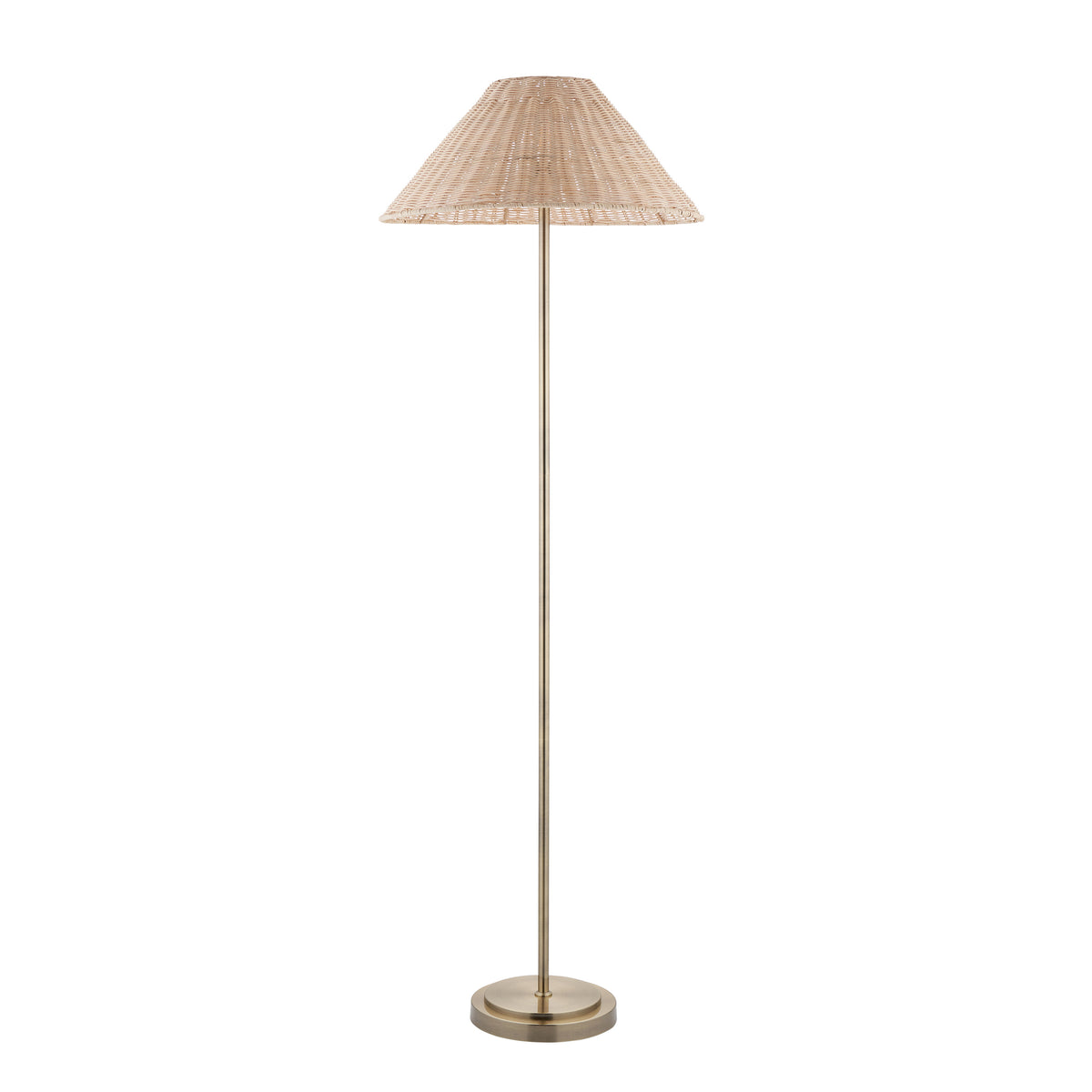 Arlo Antique Brass Floor Lamp with Natural Rattan Shade