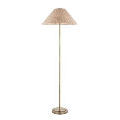 Arlo Antique Brass Floor Lamp with Natural Rattan Shade