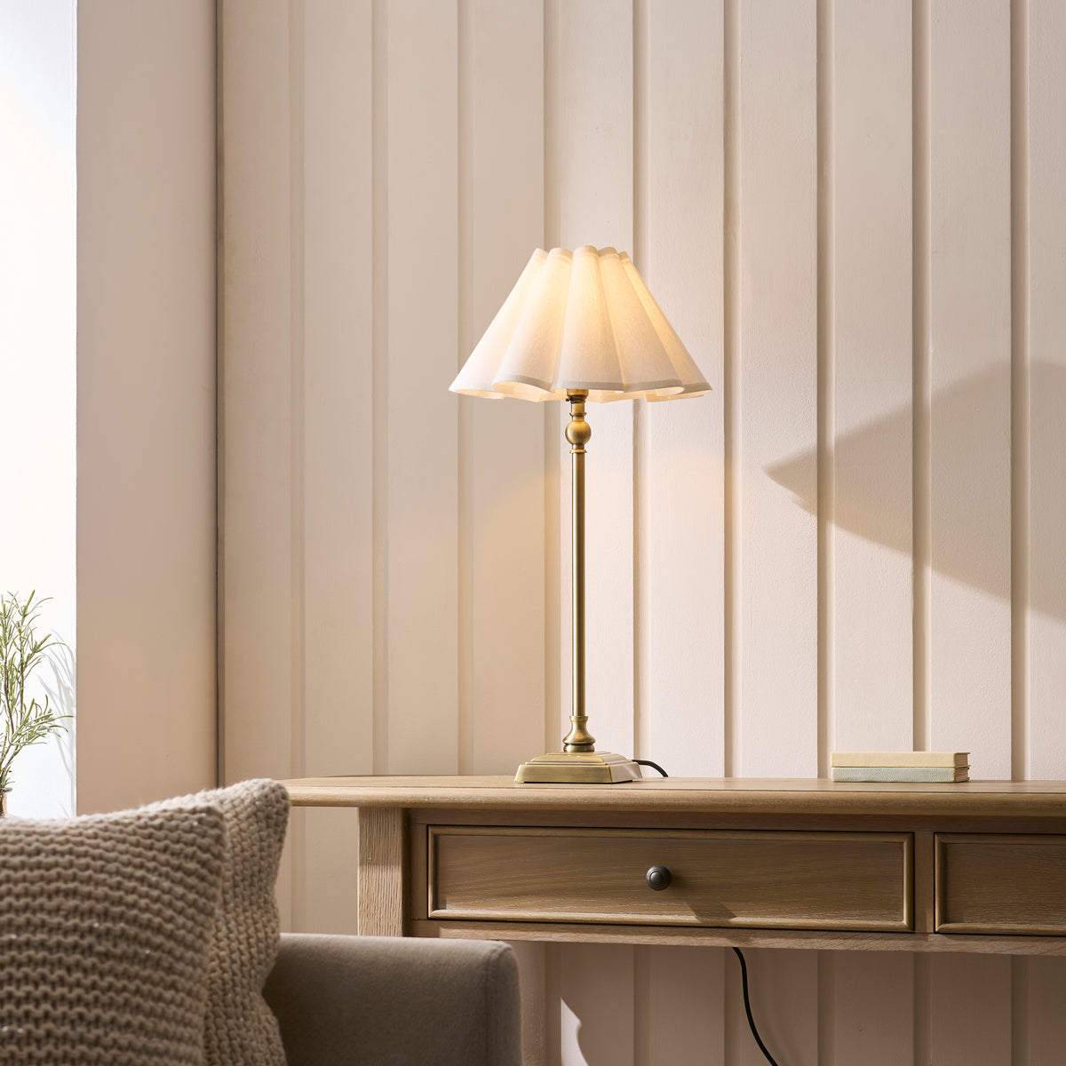 Sylvie Antique Brass & White Cotton Table Lamp