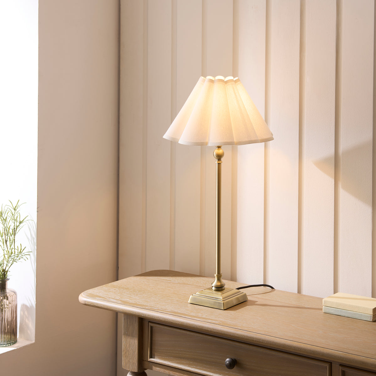 Sylvie Antique Brass & White Cotton Table Lamp