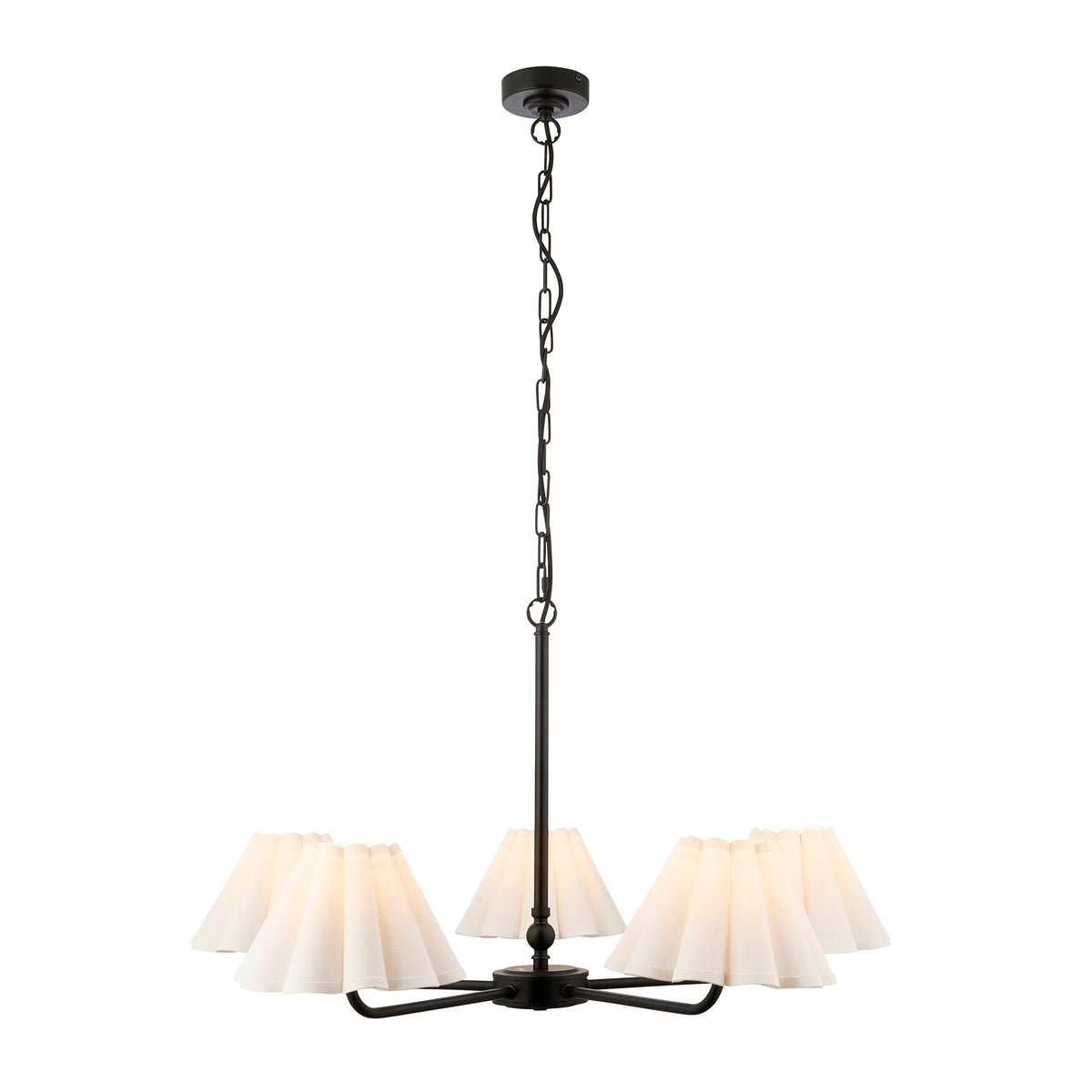 Sylvie 5 Light Matt Black & White Cotton Pendant Ceiling Light