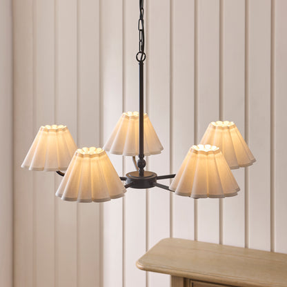 Sylvie 5 Light Matt Black & White Cotton Pendant Ceiling Light