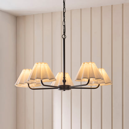 Sylvie 5 Light Matt Black & White Cotton Pendant Ceiling Light