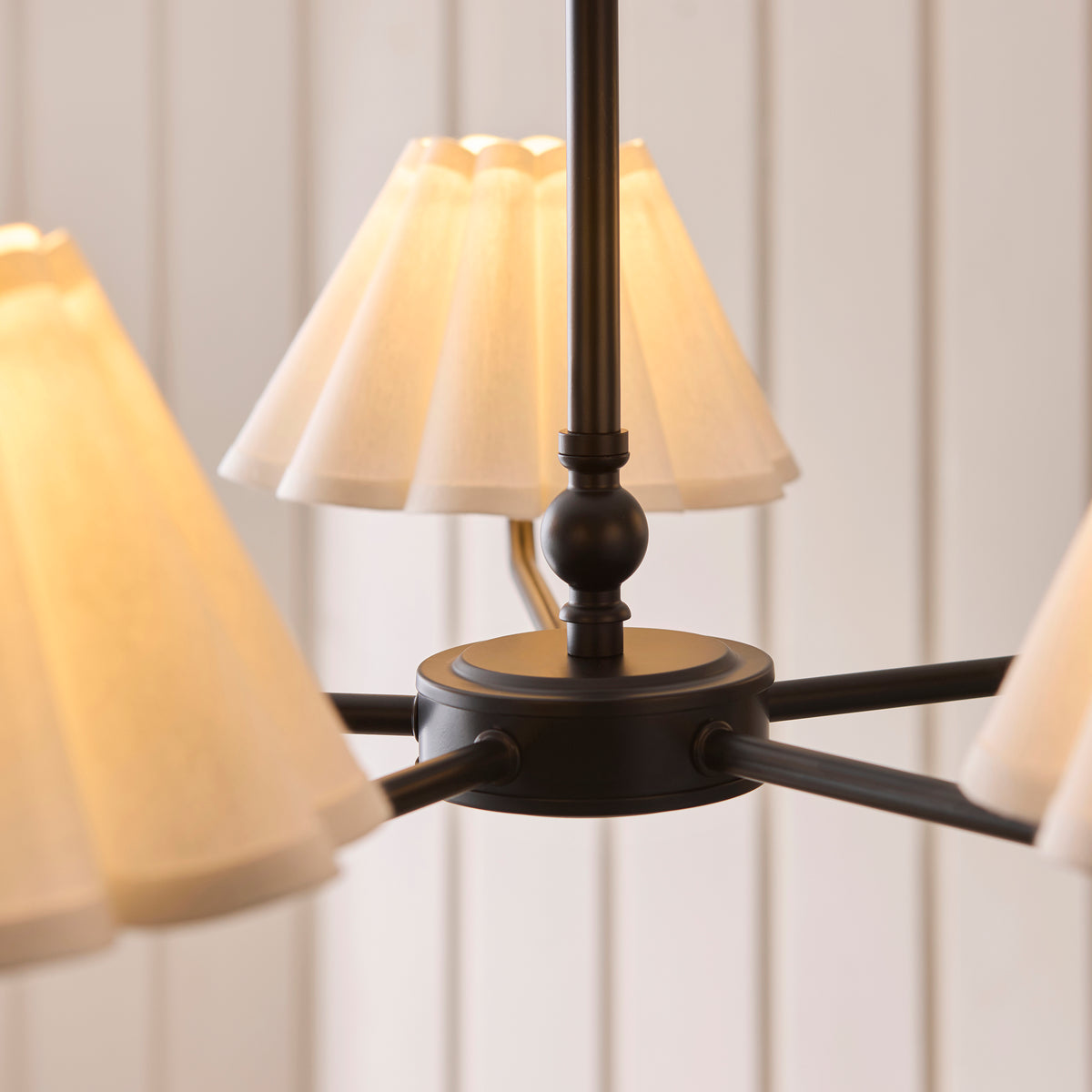 Sylvie 5 Light Matt Black & White Cotton Pendant Ceiling Light