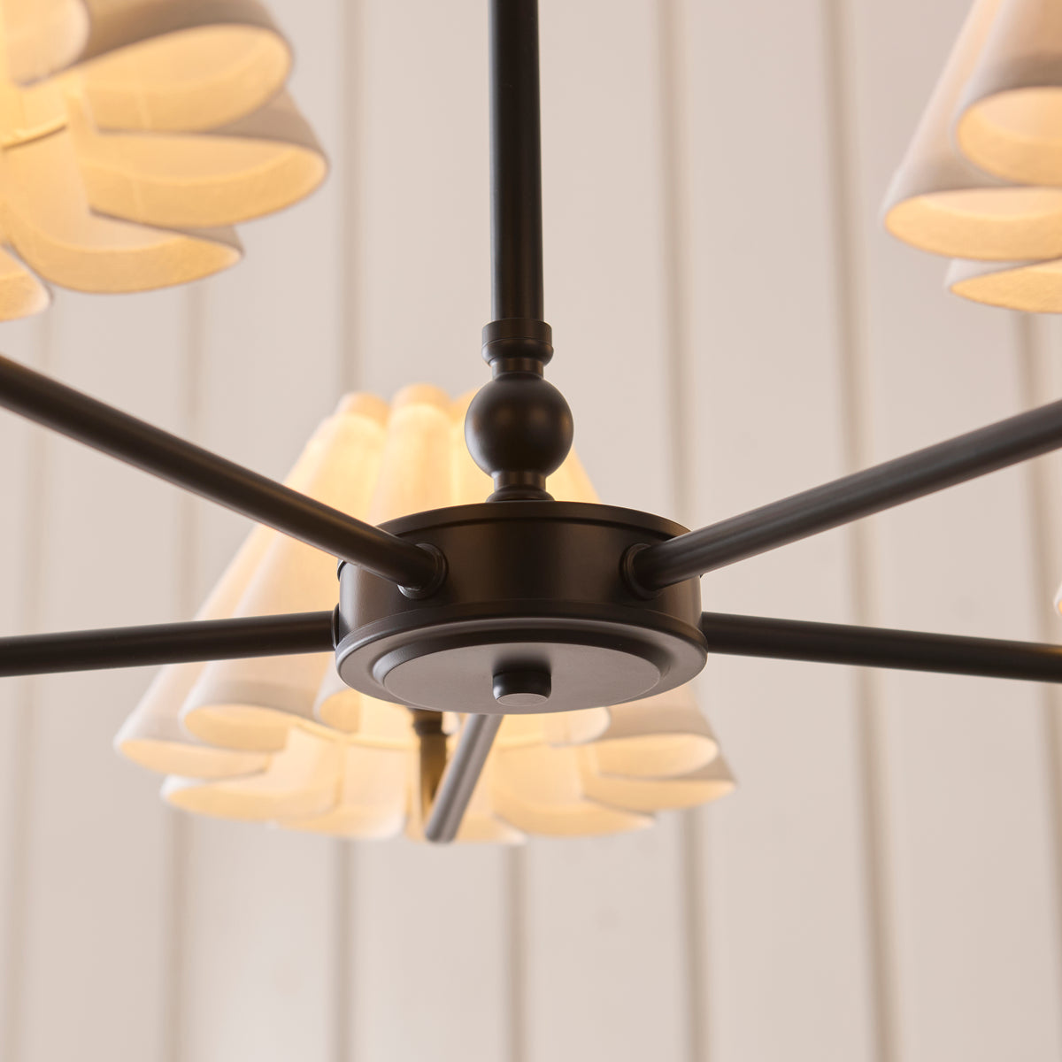 Sylvie 5 Light Matt Black & White Cotton Pendant Ceiling Light