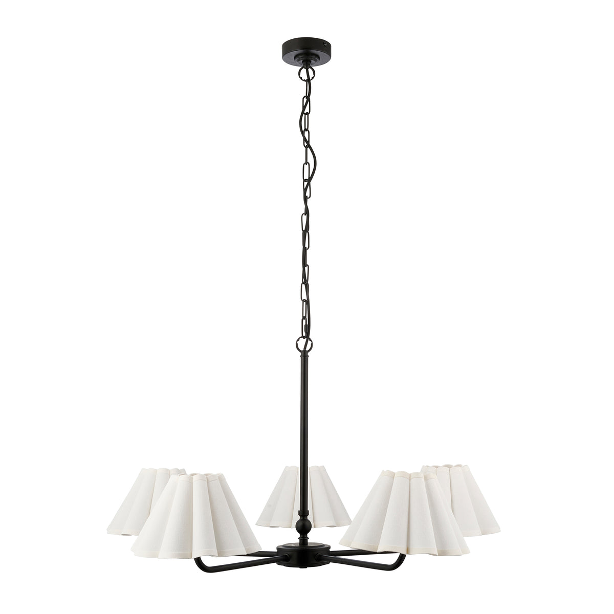 Sylvie 5 Light Matt Black & White Cotton Pendant Ceiling Light