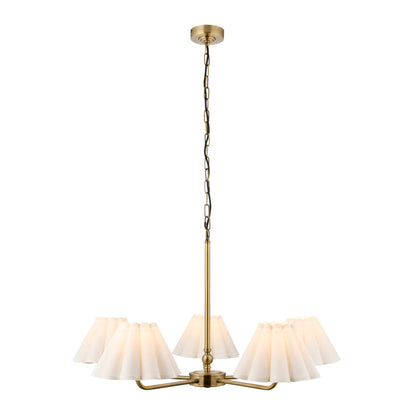 Sylvie 5 Light Antique Brass & White Cotton Pendant Ceiling Light