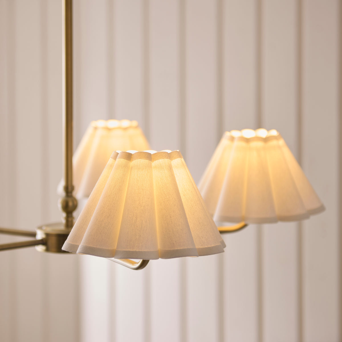 Sylvie 5 Light Antique Brass & White Cotton Pendant Ceiling Light