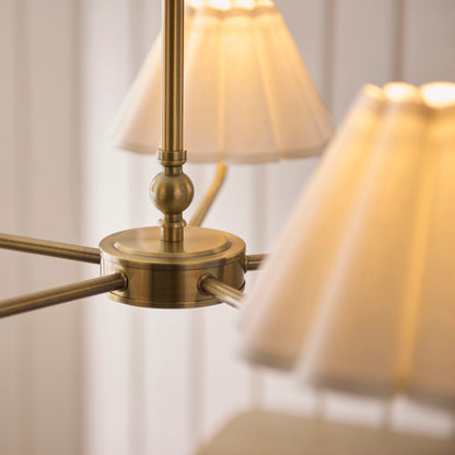 Sylvie 5 Light Antique Brass & White Cotton Pendant Ceiling Light
