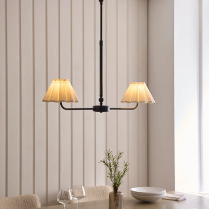 Sylvie 2 Light Matt Black & White Cotton Linear Pendant