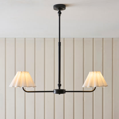 Sylvie 2 Light Matt Black & White Cotton Linear Pendant