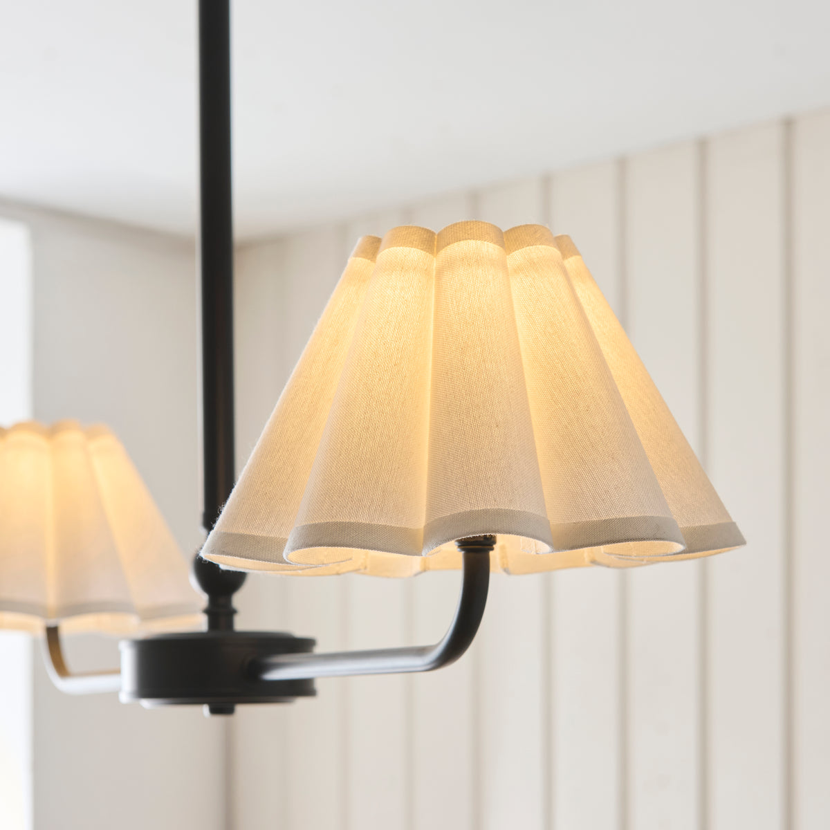 Sylvie 2 Light Matt Black & White Cotton Linear Pendant