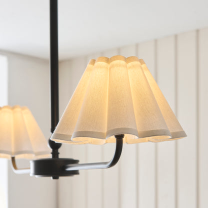 Sylvie 2 Light Matt Black & White Cotton Linear Pendant