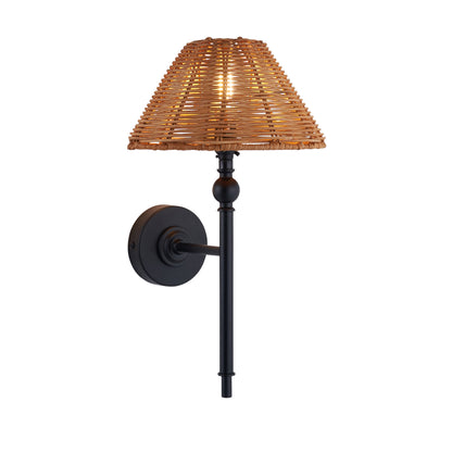 Jericho Matt Black & Dark Rattan Wall Light