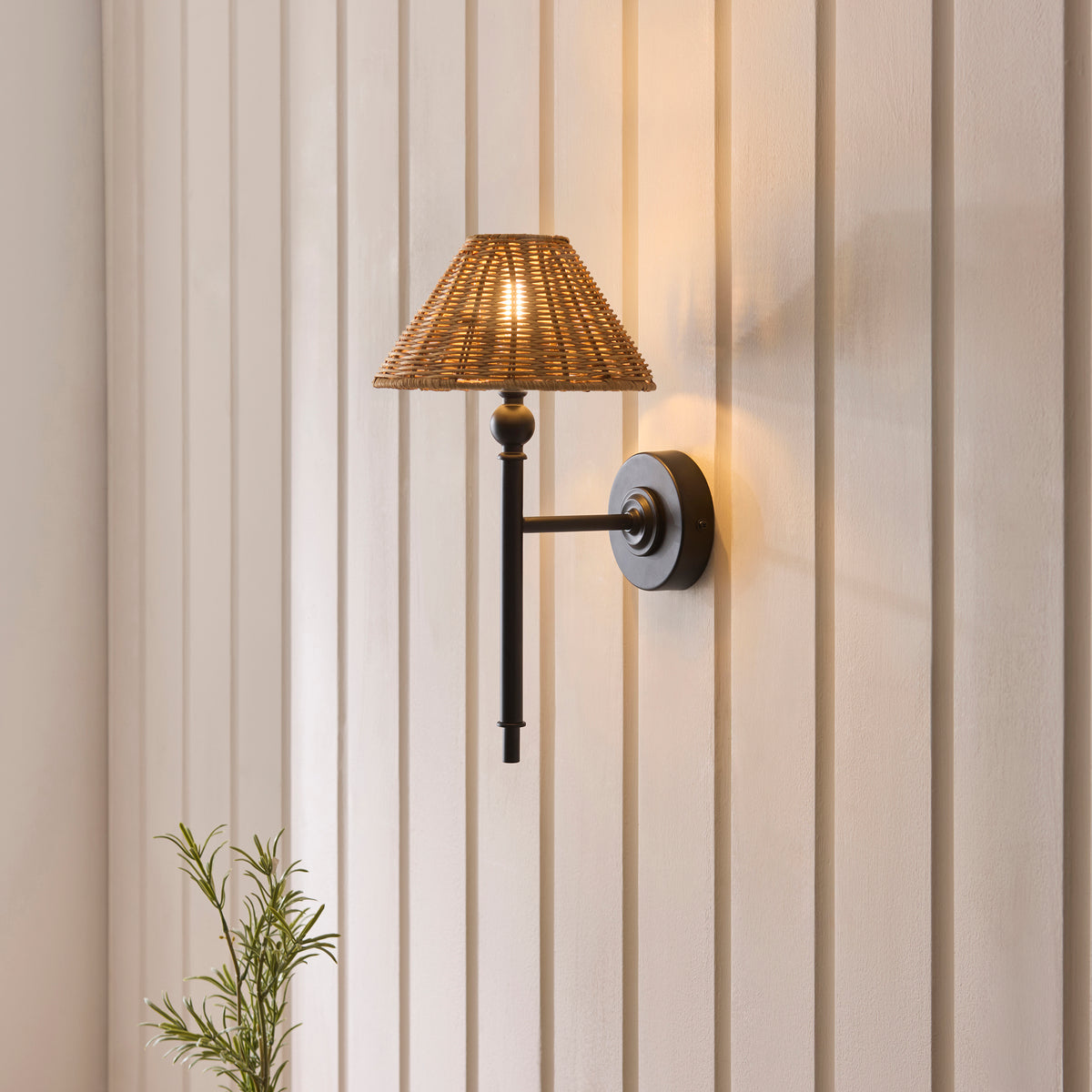 Jericho Matt Black & Dark Rattan Wall Light