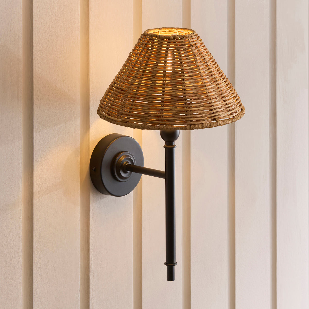Jericho Matt Black & Dark Rattan Wall Light
