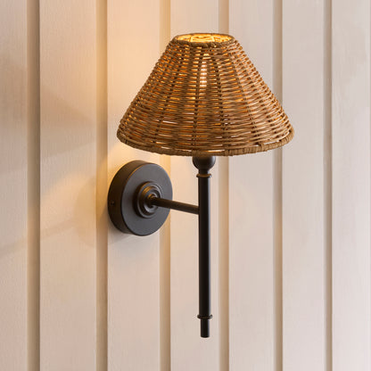 Jericho Matt Black & Dark Rattan Wall Light