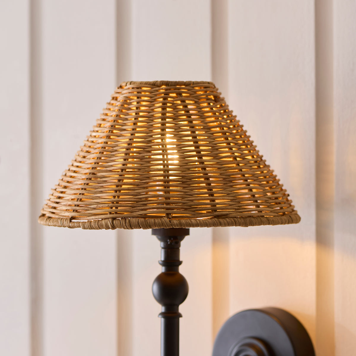 Jericho Matt Black & Dark Rattan Wall Light