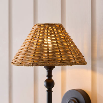 Jericho Matt Black & Dark Rattan Wall Light