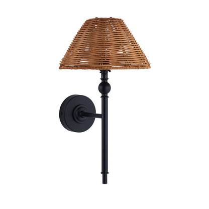 Jericho Matt Black & Dark Rattan Wall Light