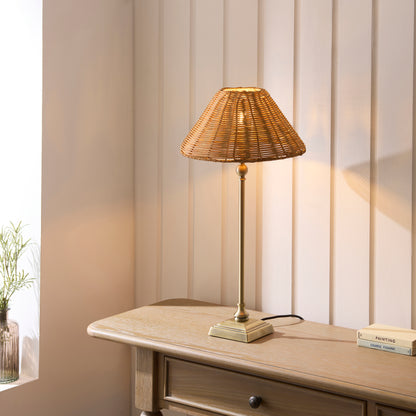 Jericho Antique Brass & Dark Rattan Table Lamp