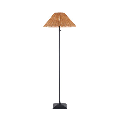 Jericho Matt Black & Dark Rattan Floor Lamp