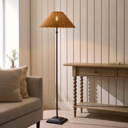 Jericho Matt Black & Dark Rattan Floor Lamp