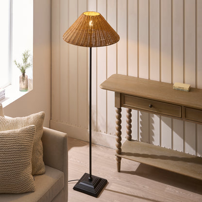 Jericho Matt Black & Dark Rattan Floor Lamp