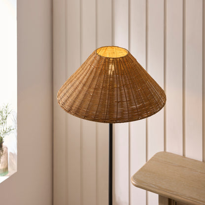 Jericho Matt Black & Dark Rattan Floor Lamp