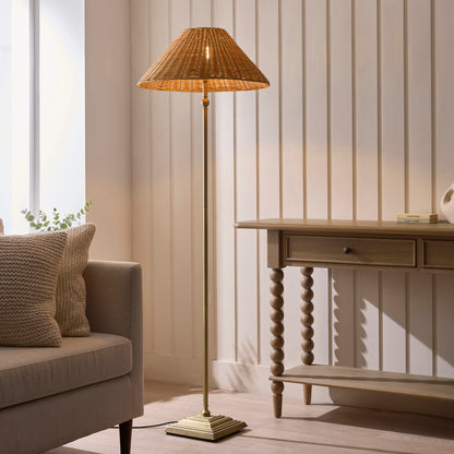 Jericho Antique Brass & Dark Rattan Floor Lamp