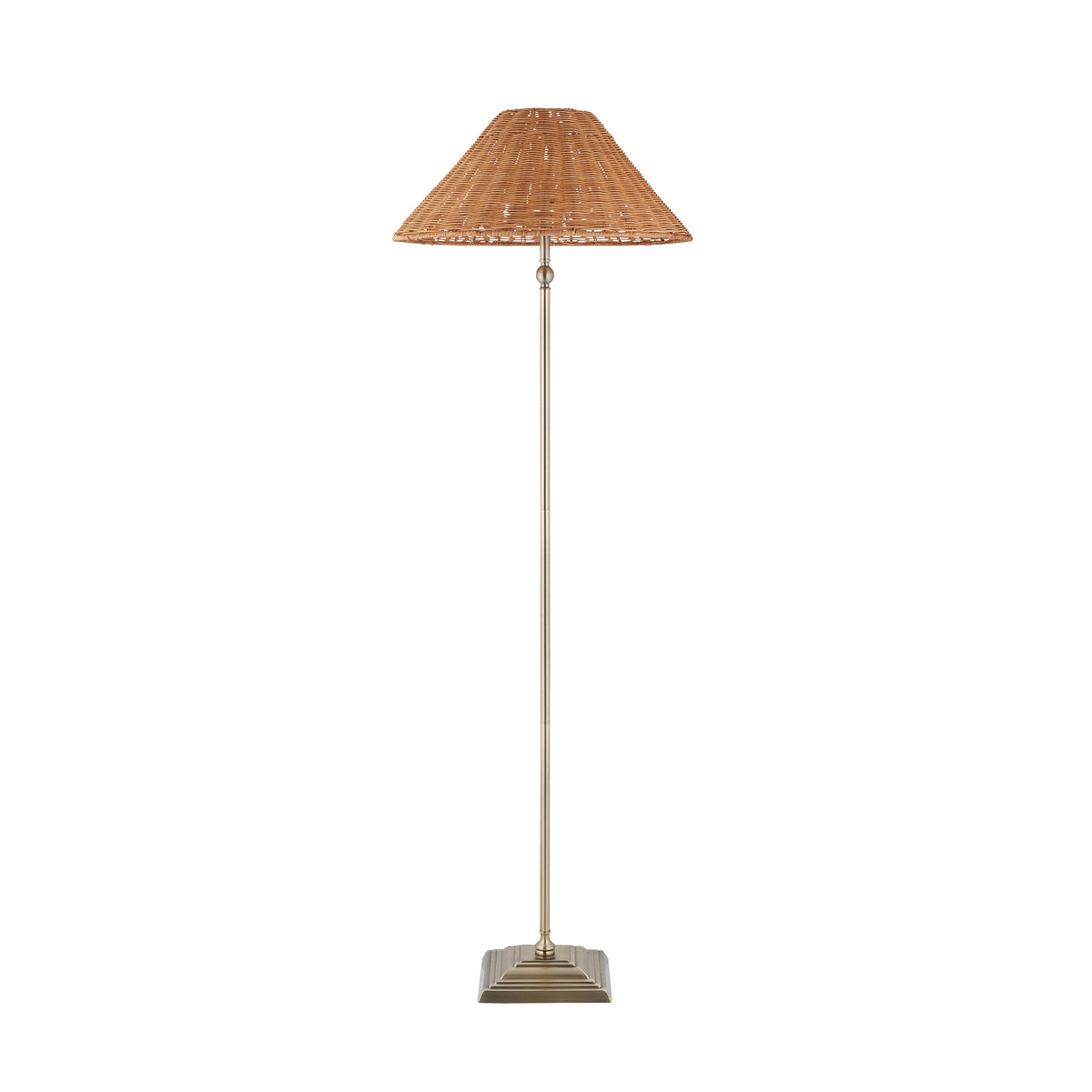 Jericho Antique Brass & Dark Rattan Floor Lamp