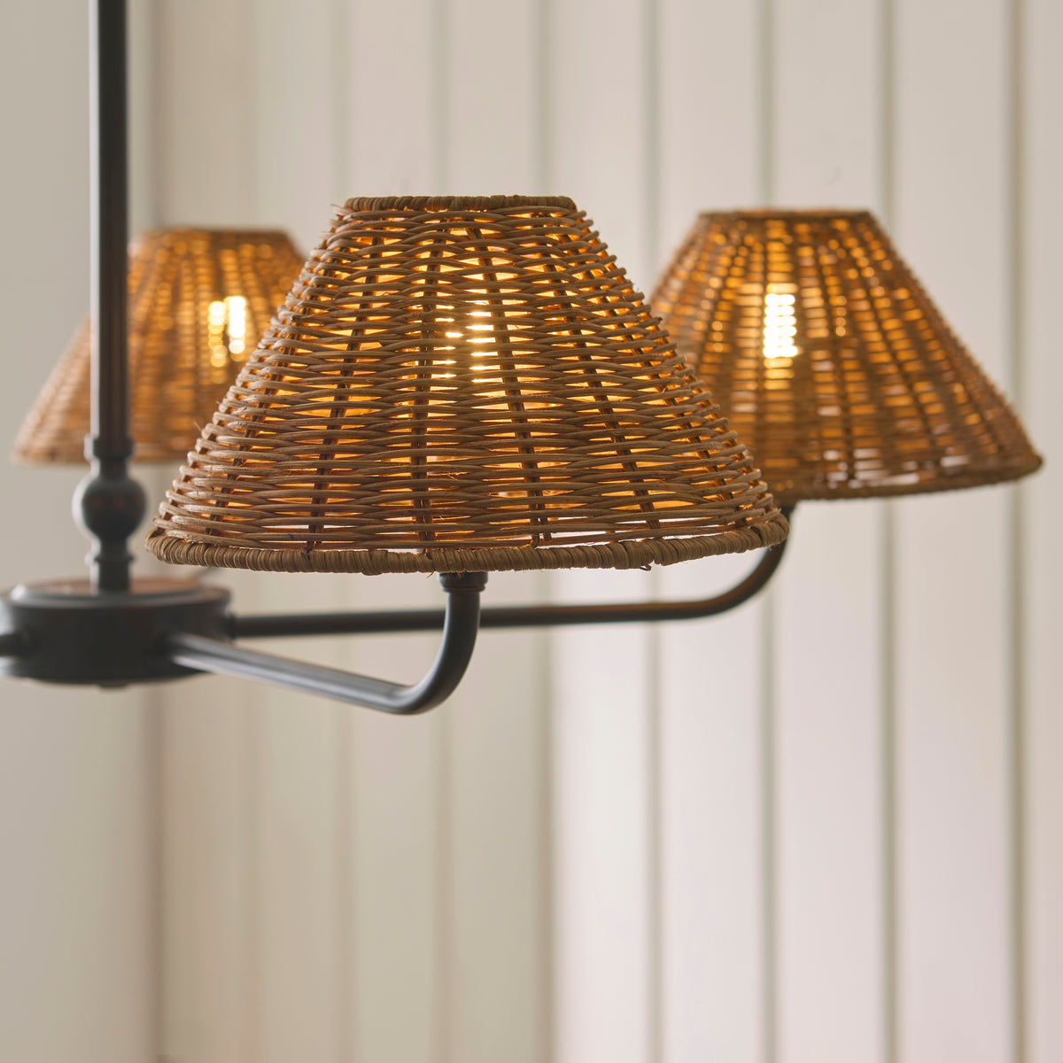 Jericho 5 Light Matt Black & Dark Rattan Pendant Ceiling Light