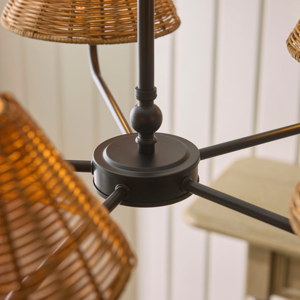 Jericho 5 Light Matt Black & Dark Rattan Pendant Ceiling Light